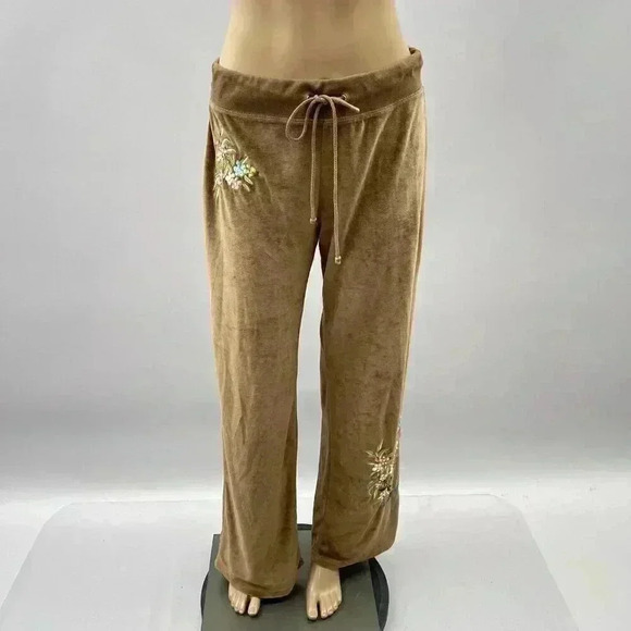 Vintage Terry Y2K Pants Size XL BCBG Mid Rise Brown Embroidered Pull On Wide - Picture 1 of 12